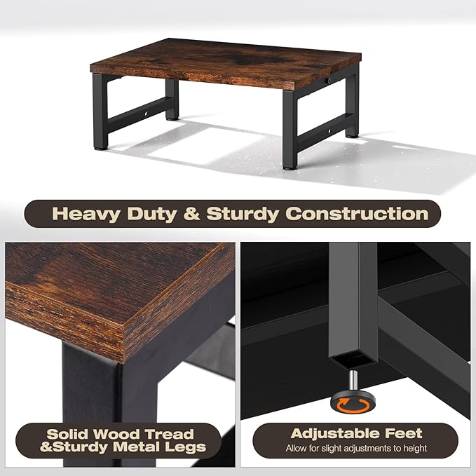 Flottian 6" Wooden Step Stools for Adults Kids,15.4" Extra Wide Heavy Duty Step Stool Holds Up to 300 lbs,Bed Step Stool for High Beds,Stools for Bedroom,Kitchen,SUV ect,Easy Assemble,Rustic Brown