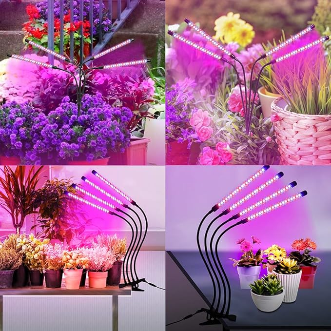 Felibeaco Plant Grow Lights for Indoor Plants Full Spectrum,80 LED Plant Lights for Indoor Growing with Timer, 4 Head Clip Indoor Plant Grow Lamp for House Plants with 3 Lighting Mode/10 Brightness