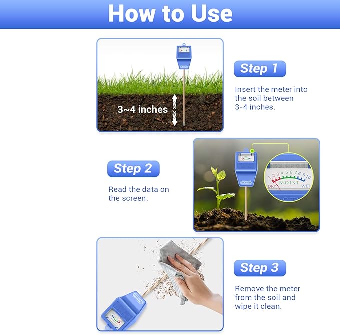 Dr.meter Soil Moisture Meter Tester for Plants, Hygrometer Moisture Sensor for Houseplants Indoor Outdoor Garden Lawn Use - Plant Water Gauge Test Kit - No Battery Needed - Gardening Gifts