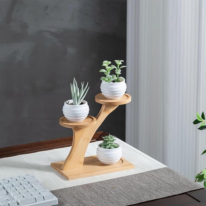 1 Pack Tabletop Plant Stand Indoor Small Windowsill Flower Shelf Bamboo Mini Succulent Windowsill Shelf Bamboo Trayfor Home, Office, Living Room, Bedroom Decoration(Without plant pot)