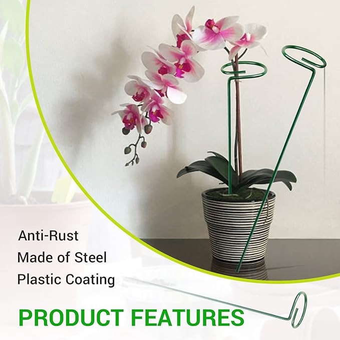 10PCS Plant Support Stakes for Flowers, Garden Metal Single Stem Plant Support, Garden Flower Support for Indoor Plants Tomatoes, Amaryllis, Orchid, Peony, Lily, Rose -15.9Inch