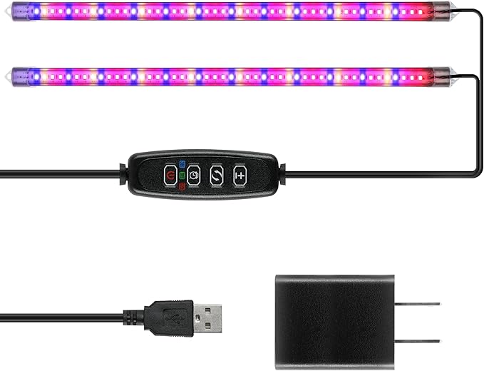 iPower 20W Full Spectrum LED Plant Grow Light Strips for Indoor Plants with Auto ON/Off 3/9/12H Timer, 10 Dimmable Levels 48 LEDs Per Tude, for Hydroponics Succulent, 2 Tubes, Mix