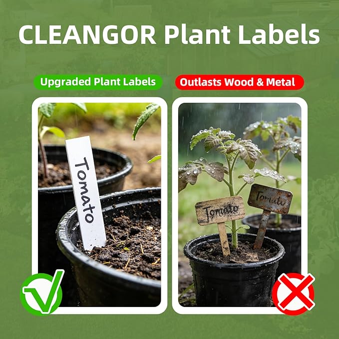 Cleangor 330Pcs Plant Labels with Marker Pen, 4" Plant Tags for Garden Waterproof, Reusable Plastic Plant Markers Garden Labels for Seedlings, Vegetables, Flowers, Gardening Organization Kit