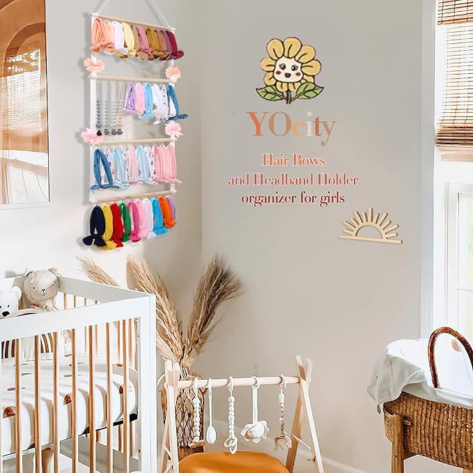 YOcity Baby Headband Organizer for Girls Bow Holder Hair Bow Organizer for Girl Hair Bows Baby Headband Holder for Girls Baby Hair Accessories Storage Wall Hanging Decor(Beige)