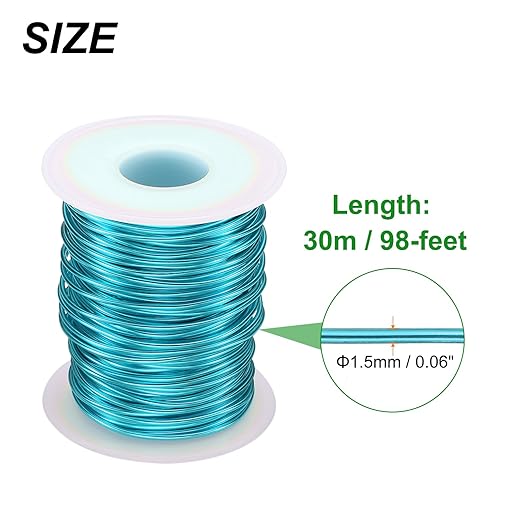 HARFINGTON Bonsai Wire Anodized Aluminum Training Wire Roll 1.5mm/15 Gauge 98ft Length Bendable Bonsai Tree Wire for Garden, Horticulture, Landscape, Planting, Lake Blue