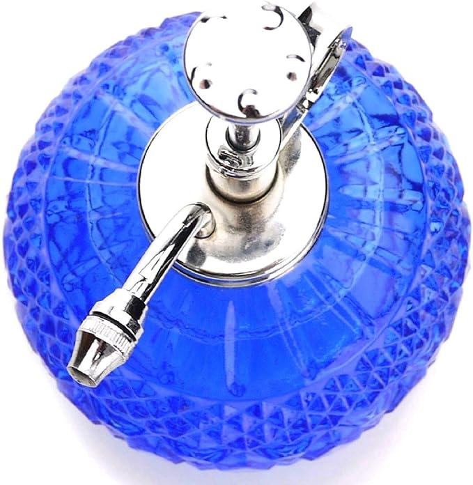 Plant Mister- Blue Glass Bottle & Brass Sprayer (Chrome)