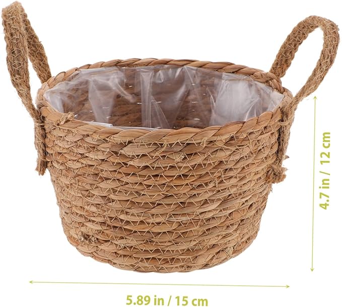 Hand Woven Plant Basket for Indoor Decor Large 12 inch Seagrass Planter Liner Rustic Decorative Storage Bin for Home and Garden