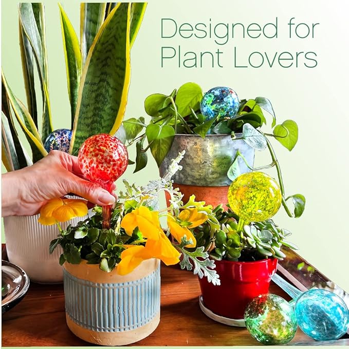 Trenton Gifts Plant Watering Globes - 6-Pack Self Watering Bulbs for Indoor and Outdoor Plants - Hand-Blown Decorative Glass Water Globes - 6" L x 2.5" D - 150ml