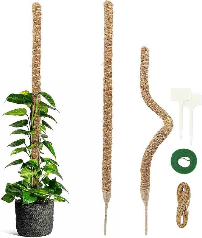 Deergo 30 Inch Moss Pole, 2 Pack Bendable Coconut Fiber Plant Support for Small Creeper Plants Climbing