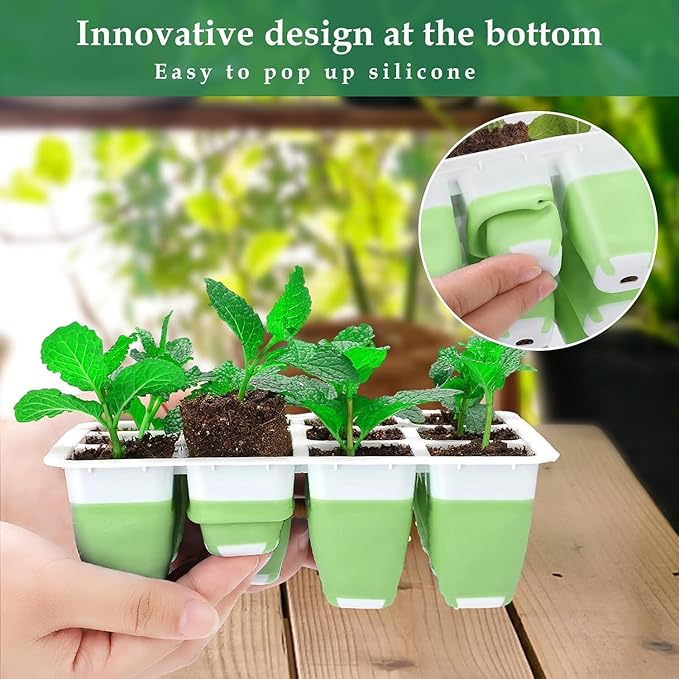Seed Starter Tray with Grow Light, 72 Cells Indoor Seed Starter Kit, Flexible Silicone Seedling Starter Trays, Germination Tray Kit with Humidity Dome & Lids(4in Height), Reusable & Dishwasher Safe