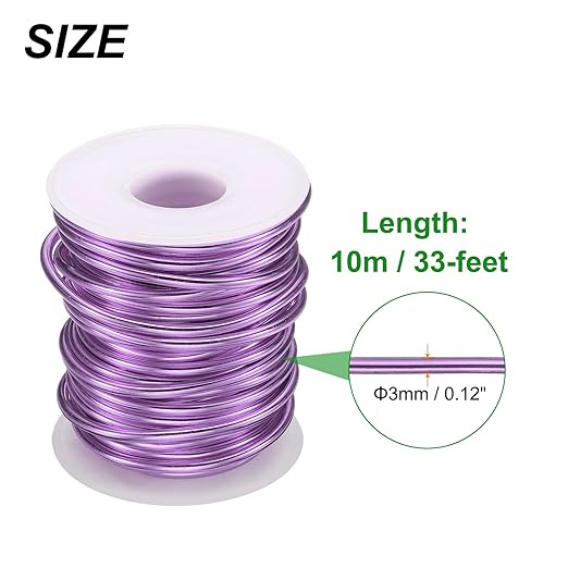HARFINGTON Bonsai Wire Anodized Aluminum Training Wire Roll 3mm/9 Gauge 33ft Length Bendable Bonsai Tree Wire for Garden, Horticulture, Landscape, Planting, Light Purple