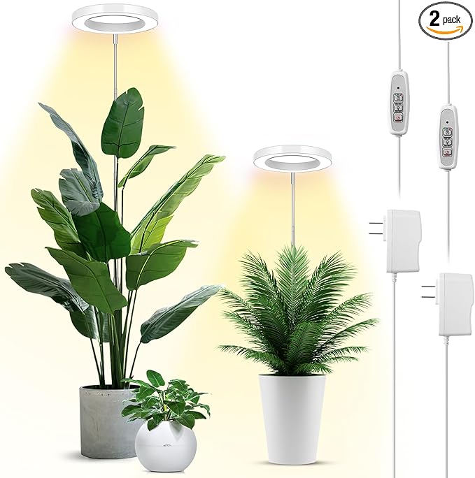LBW Plant Grow Light, 72 LEDs Full Spectrum Grow Lights for Indoor Plants, Large Plant Lamp with 4 Dimmable Levels, 4/8/12H Auto Timer, Height Adjustable, Halo Growing Lamp for Tall Plants, 2 Pack