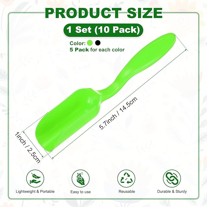 M METERXITY 10-Pack Mini Gardening Shovel Spoon, Plastic Garden Soil Scoops for Cultivation Digging Transplanting/Flower Planting/Plant Succulent, Colorful Small Gardening Tools [Black, Green]