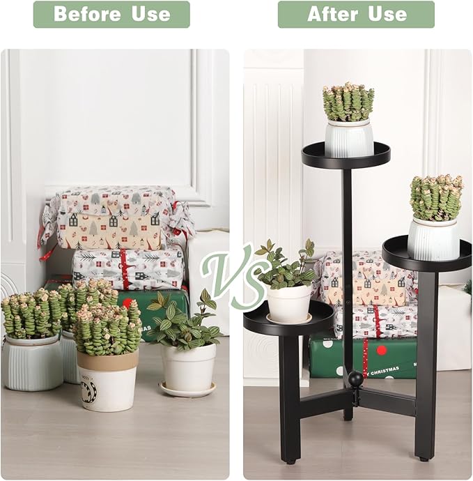 3 Tier Plant Stand - 25 Inch Iron Multi-Tiered Shelf for Indoor & Outdoor Greenery | Modern Space-Saving Display Rack for Flowers, Succulents, and Home Decor