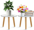 Briwooody 2 Pcs Wood Plant Stands Indoor Wooden Stool for Plants Mid Century Vintage Modern Flower Pots Holder Round Side Table End Table Plant Stools for Living Room Corner Balcony Decor