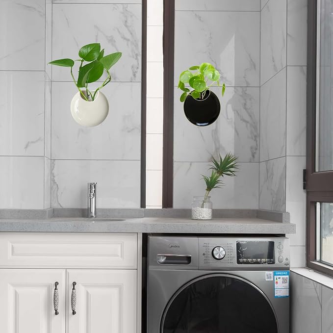 Small Wall Planters for Indoor Plants Ceramic Wall Mounted Plant Holder Go Pieces Shape Propagation Wall Hanging Pots for Plants Indoor Outdoor (White)