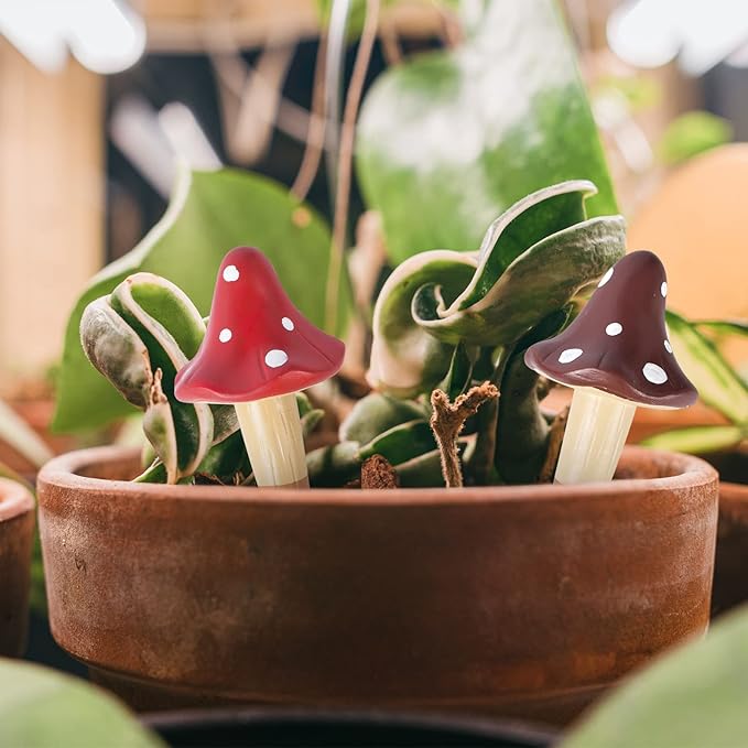 Self Watering Spikes Mushroom Shaped Plant Watering Globes Irrigation Terracotta Watering Device Garden Waterer for Indoor Outdoor Plant 4 Packs