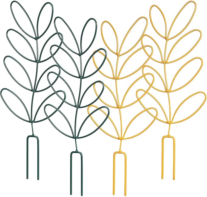 KALLORY 4pcs Metal Plant Climbing Rack Trellis for Potted Plants in Emerald and Brass Indoor and Outdoor Flower Vine Climbing Accessories