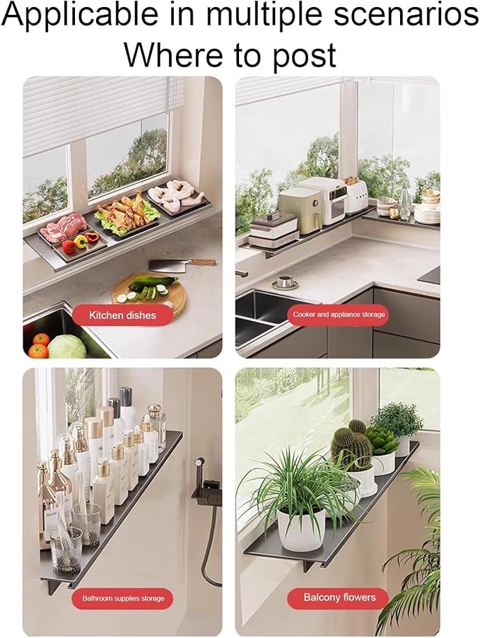 Window Sill Extender Plate， 24-inch sill expander Grey Carbon Steel Storage Shelf， with Magnetic Base for Kitchen Organization