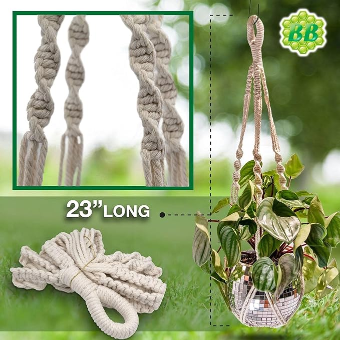 Macrame Plant Hanger with Short Rope (No Tassel) - 23 Inch - Cotton Macrame Cord for Boho Decor Flower Pots - Bohemian Chic Home Decor, Simple Indoor Outdoor Hanging Houseplants or Terrarium | 1 Pack