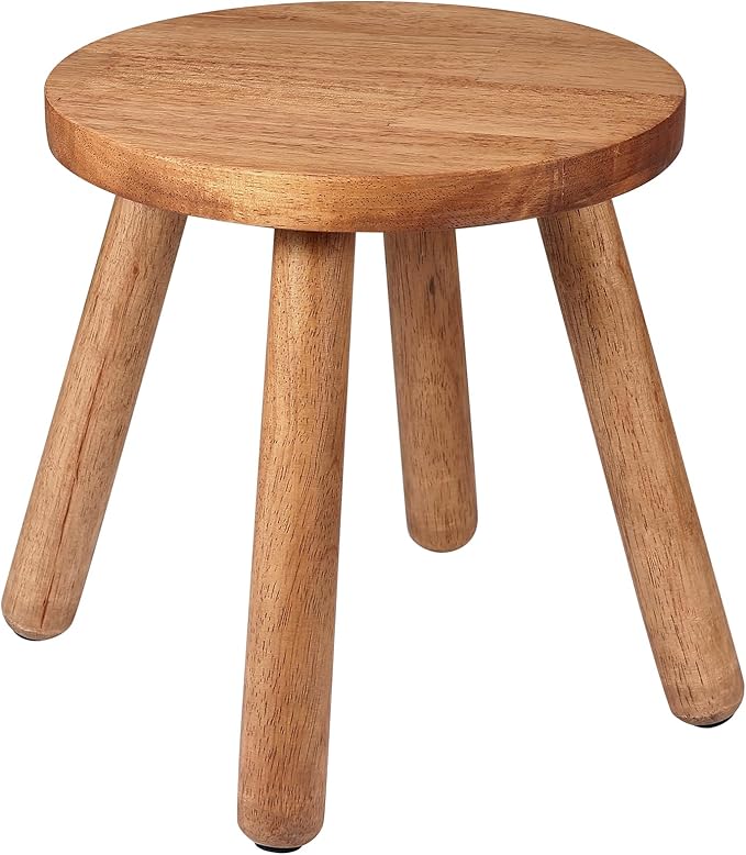 Round Solid Wooden Step Stool, 9.3''H Non-Slip Indoor Plant Stand, Portable & Sturdy Wooden Plants Stand, Gardening Display Footstool for Decor Living Room Patio -Walnut