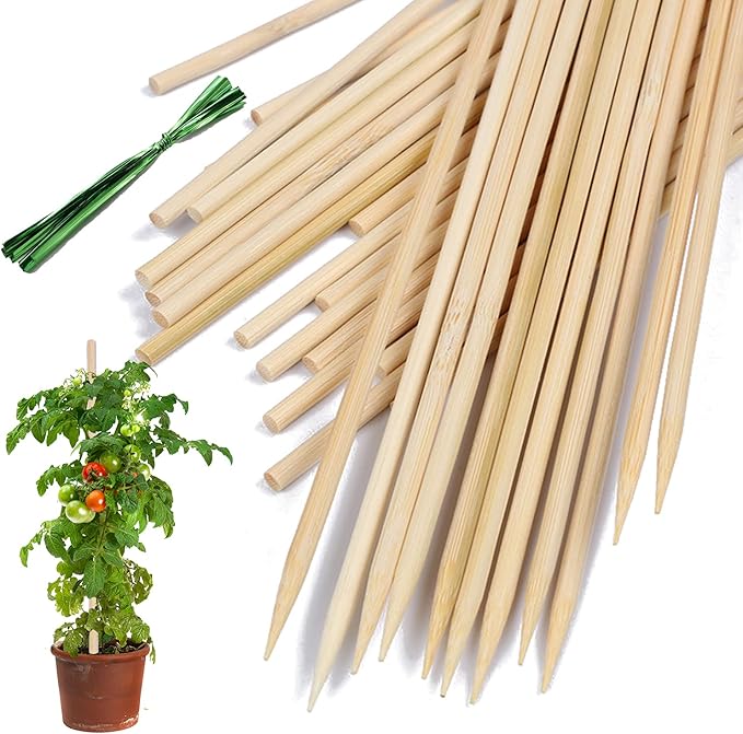 Bamboo Plant Stakes,HAINANSTRY Wood Plant Supports,Natural Bamboo Sticks for Plants/Floral/Potted Plant,Wooden Sign Posting Garden Sticks - 18 Inches 25 Pack