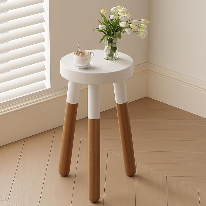 LitaEther 12" Reverse Dipped Wood Plant Stand, Wood Accent Stool,Milking Stool Drinking Table Small Side Table Set (18"+20" Tall)