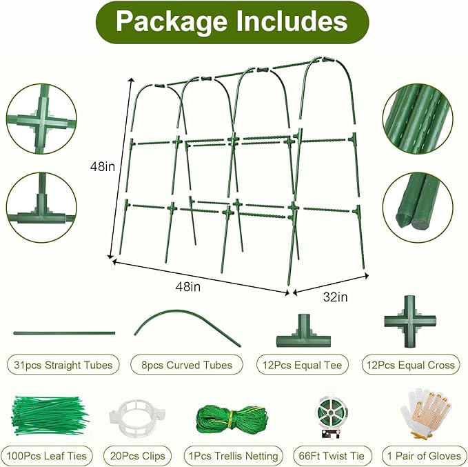 Cucumber Trellis for Raised Bed, U-Shape Garden Trellis 47.2" Tall, Heavy Duty Metal Arch Trellis for Climbing Vegetables, Rustproof Plant Support for Tomato Pea Bean (Upgraded Connector)