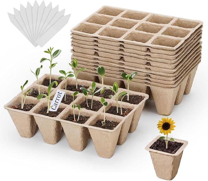 10 Packs Peat Pots, 120Pcs Seed Starter Tray Kit with 120Pcs Plant Labels, Biodegradable Seed Starter Pots, Germination Kit for Garden Plant Nursery