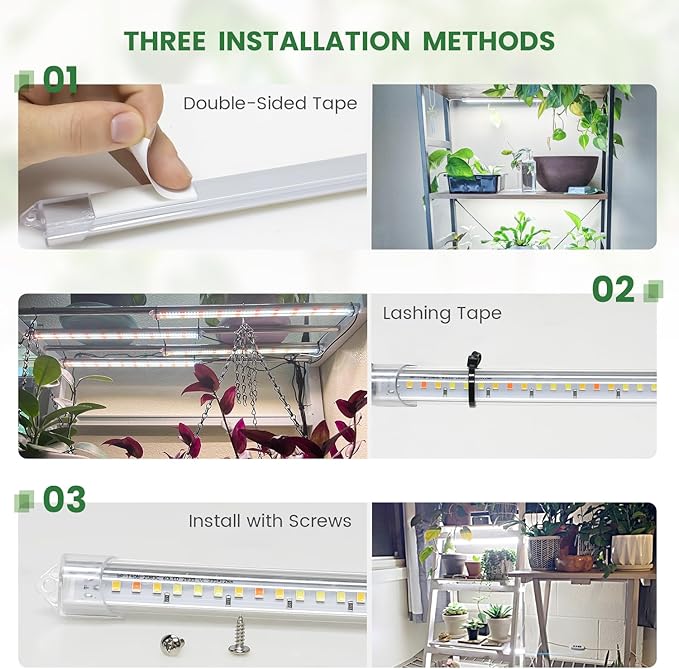 Kullsinss Grow Lights for Indoor Plants Full Spectrum, LED Grow Light Strips with 6/12/16H Timer, 3 Spectrum Modes, 5 Brightness Levels, 180 LEDs Sunlike Plant Lights for Indoor Growing (2 Pack)