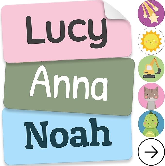 Personalized Name Labels for Kids (70 Labels) - Durable & Waterproof Custom Name Stickers for Clothing Tags, School Supplies, Camp & Daycare - Solid Colors (1.2”x0.5”)
