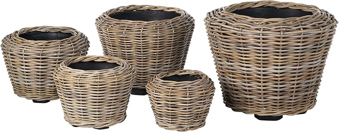 Rattan Kobo Indoor Outdoor Planter Basket with Plastic Pot Medium 35 Gallon Soil Capacity