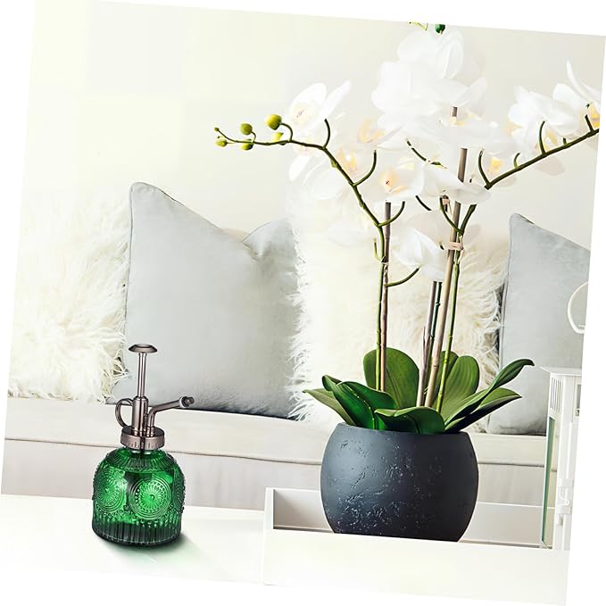 Healifty Glass Plant Mister Spray Bottle with Elegant Green and Antique Nozzle Break Resistant Water Spray for Indoor Gardening Easy One Handed Operation Versatile for Watering and Cleaning