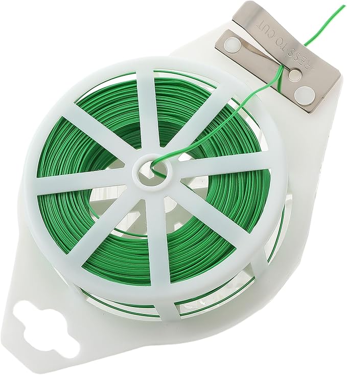 Plant Ties 328 Feet Green Garden Twist Ties with Built-in Cutter Plant Garden Twine Wire for Gardening Climbing Plants Support Indoor Outdoor Office Home Cable Organization Rustproof Flexible Reusable