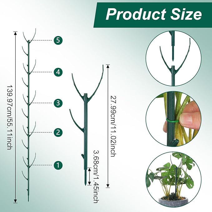 5 Pack Plant Pins for Indoor Plants Stackable Monstera Plant Support, Plant Stakes Climbing Plant Support Structures Plant Holder Stick Moss Pole for Support Tall Potted Plants Outdoor