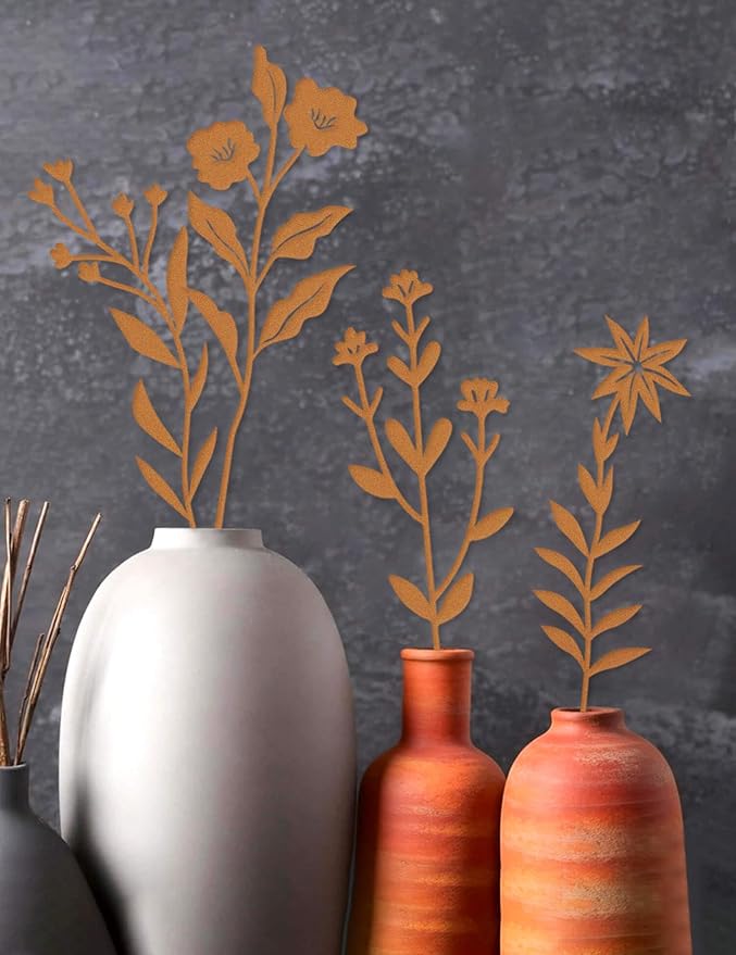 10pcs Metal Flowers for Garden - Antique Rust Finish Decorative Plant Stakes, Weathered Patina Yard Art for Outdoor Ground & Indoor Pots, Rustic Flower Bed Decor, Lawn & Patio Accents