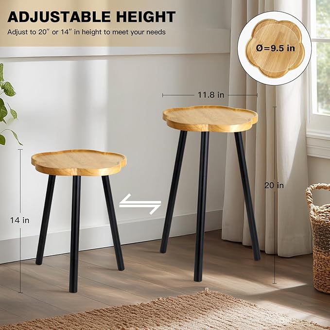 KINNARY Plant Stand Indoor, Wood Plant Table Plant Holder with Raised Design,Heavy Duty Metal Flower Pot Stand, Mid Century Modern Home Decor Small Side End Table（Clr.3-Flower 20" H）
