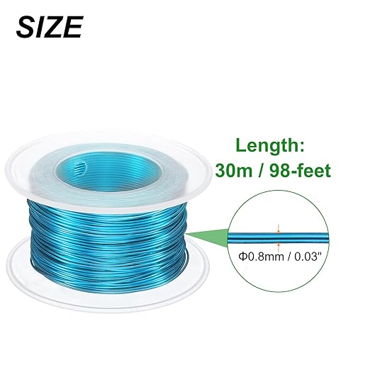 HARFINGTON Bonsai Wire Anodized Aluminum Training Wire Roll 0.8mm Gauge 98ft Length Bendable Bonsai Tree Kit for Garden, Horticulture, Landscape, Planting, Sky Blue