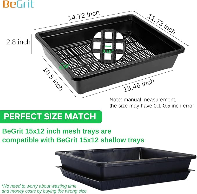 BeGrit Seed Starter Trays Mesh Tray 10-Pack 15x12 inch Plastic Plant Trays Garden Seedling Starter Kit Succulent Transport Pots Bonsai Training Pots