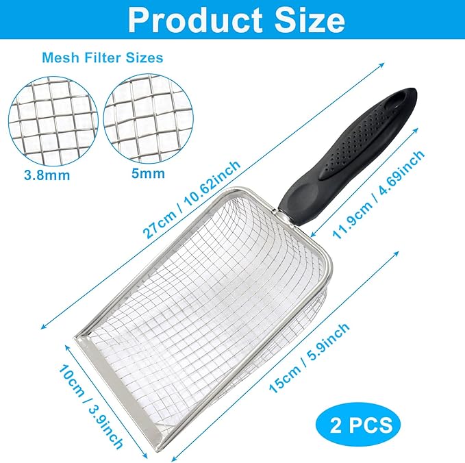 Waziaqoc Gardening Soil Sifter Set of 2, Stainless Steel Sand Compost Sifter 3.8mm and 5mm Mesh Sifter with Black Plastic Handle, Suitable for Sifting Sand, Dirt, Gravel, Compost