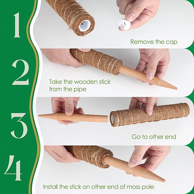 Pisol Moss Pole for Plants Monstera, Extendable Plant Sticks Support, Plant Stakes for Indoor Potted Plant, 15.7'' Coco Coir Pole Plant Trellis for Sphagnum, Pothos and Other Climbing Plants(4 PCS)