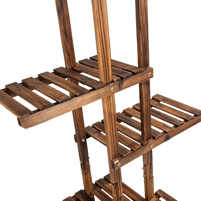 GRAFFY 6 Tier Flower Rack Wood Plant Stand, Flower Pot Holder 7 Shelves, Bonsai Display Shelf with Hollow Design, Multifunctional Storage Rack, Outdoor Indoor Flower Rack for Yard Garden Patio Balcony