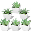 Woration 6pcs Faux Artificial Mini Flocking Succulent Plants in White Pots Fake Plastic Plants Topiaries for Shelf Table Windowsills Office Home Green Decoration