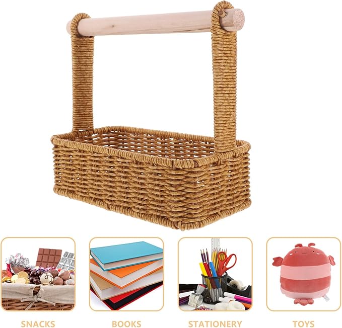 Alipis Wicker Storage Baskets Wicker Planter Basket Seagrass Baskets Basket with Handle Tissue Baskets Candy Storage Bins Bread Shopping Imitation Rattan Napkin Holder