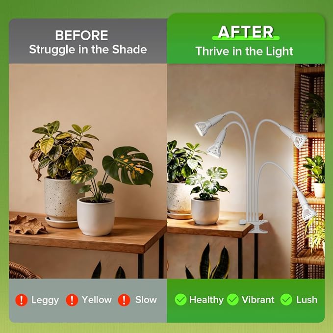 Grow Lights for Indoor Plants, LED 40 W Full Spectrum Bulb Replaceable Plant Light, 600 W Equivalent Clip on Grow Light with Optical Lens for Indoor Growing, Lifetime Free Bulb Replacement