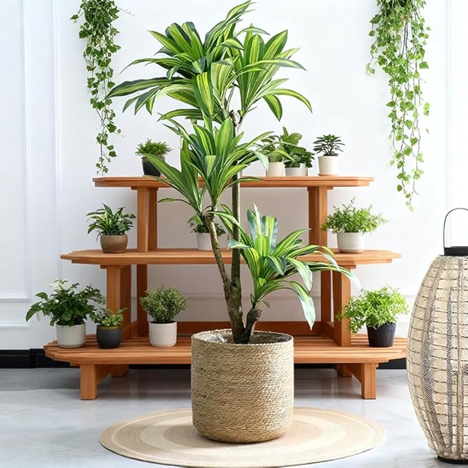 11.8 inch Seagrass Woven Planter Basket - Wicker Planter Basket with Plastic Film Insert for Indoor Plants, Large Monstera Pot, Woven Storage Basket, Boho Home Decor (Medium)
