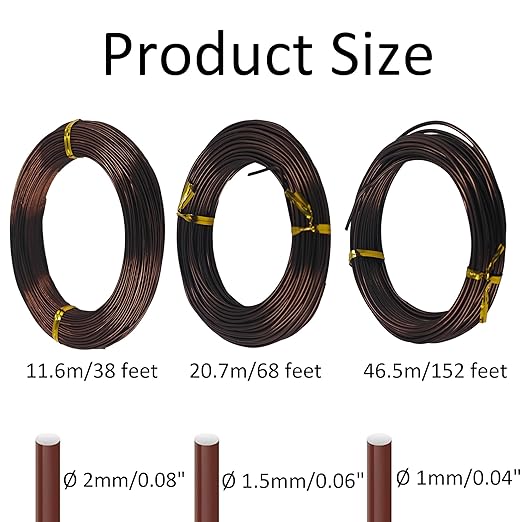 Bonsai Training Wire Kit 3 Sizes, 1.0mm/1.5mm/2.0mm Anodized Aluminum Bonsai Wire, Antique Bronze Aluminum Wire Set for Bonsai Trees Shaping and Training(100g Each Size)