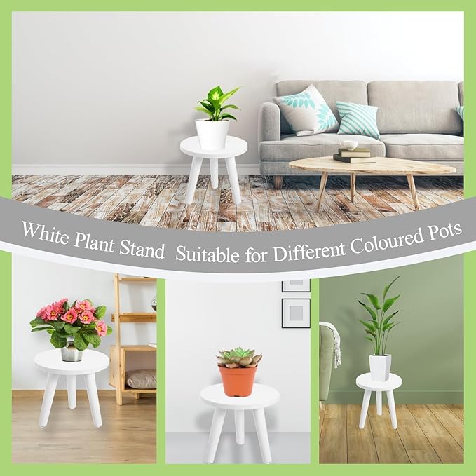 Samll Plant Stand Indoor/Outdoor for Plants,Wood White Planter Stands Holder Mid Century Pedestal Shelf,Sturdy Short Flower Rack Boho Short Planter Table 8.6"Tall Wooden Plants Stool for Garden,Patio