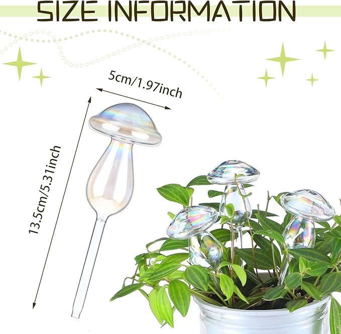 meekoo 10 Pcs Plant Watering Globes Glass Watering Globes for Outdoor Self-Watering Planter Insert Device with Mushroom Rainbow Gradient for Outdoor Indoor Pot Vacation Water Conservation(Mushroom)
