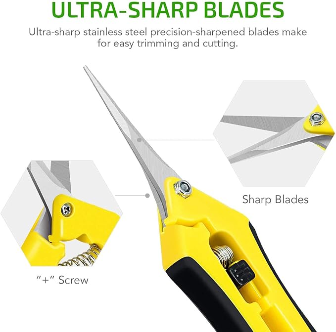 iPower 6.5 Inch Gardening Hand Pruner Pruning Shears Trimming Scissors with Straight Stainless Steel Blades for Bonsai, Herb, Bud, Hedge, 4-Pack, Yellow